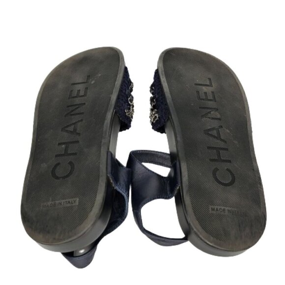 Chanel Interlocking CC Chain Tweed Dad Sandals - Picture 5 of 8